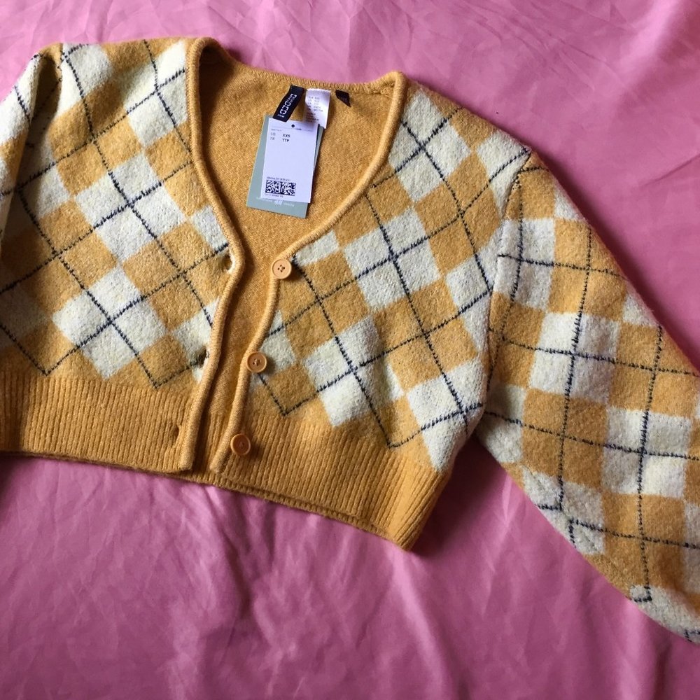 Golden Yellow Argyle H&M Cardigan NWT